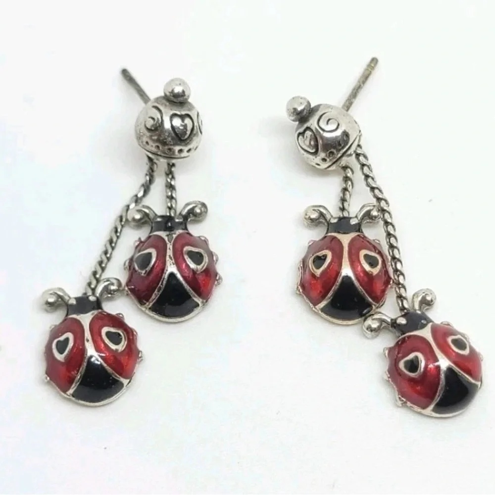 🐞RARE BRIGHTON VINTAGE Ladybug Dangle Earrings! Firm on Price 🐞
